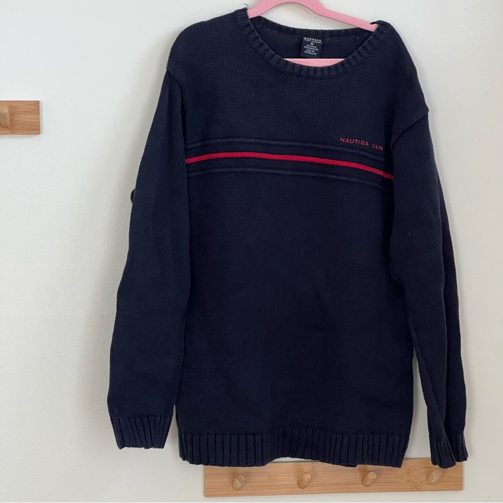 Nautica Men's vintage 100% cotton crewneck Navy Sweater size small no flaws y2k